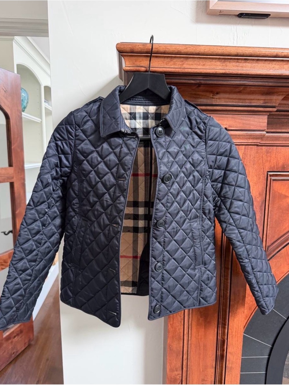 Authentic Burberry Navy Quilted Kids Jacket with Signature Check Lining